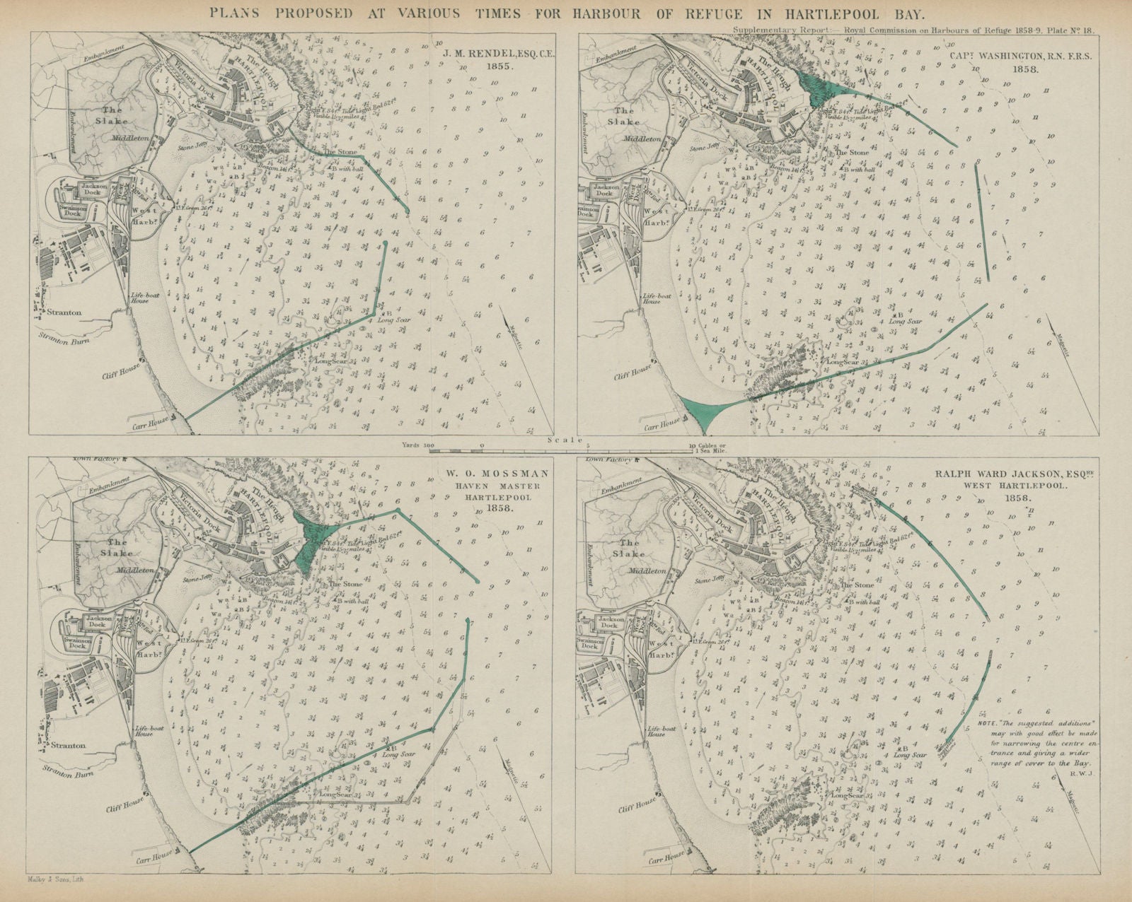 Hartlepool Bay proposed breakwaters. Rendel Washington Mossman Jackson 1859 map